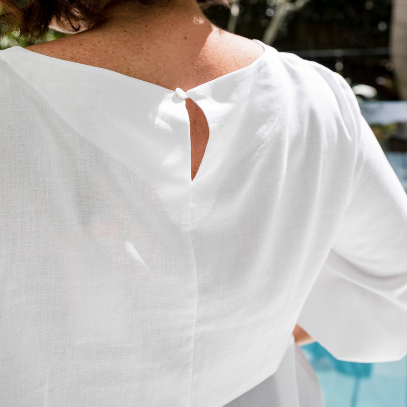 Styling You the Label Kelly balloon sleeve stretch linen top in white, made in Australia