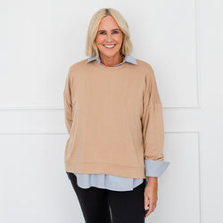 Styling You The Label Kobi bamboo fleece sweatshirt  - camel, made in Australia