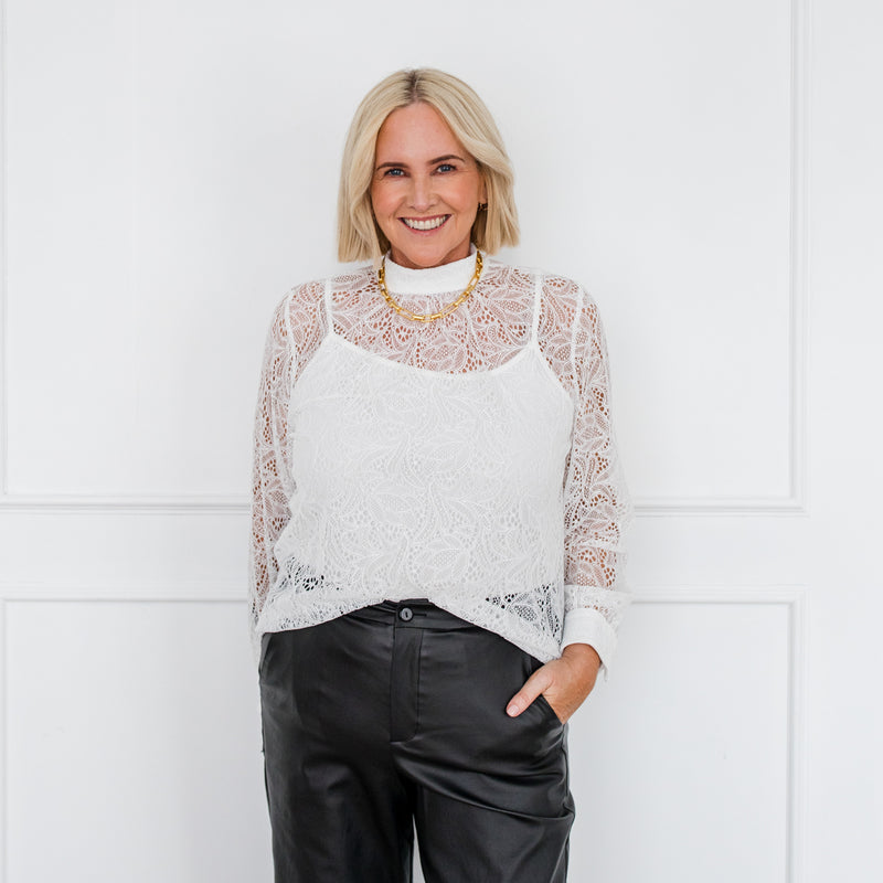 Styling You The Label Lisette long-sleeve lace top - ivory, made in Australia