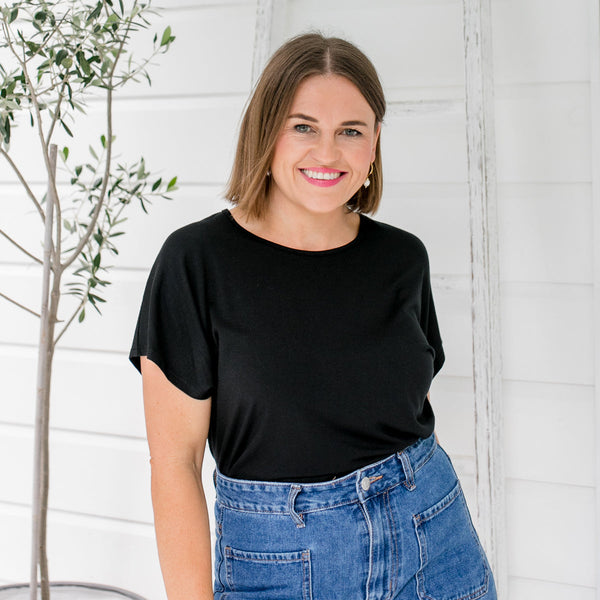 Styling You the Label Louisa crew-neck tee in black. Made in Australia.