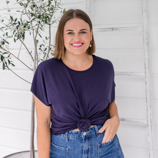 Styling You the Label Louisa jersey relaxed crew-neck tee in navy. Made in Australia.