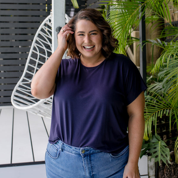 Styling You the Label Louisa jersey relaxed crew-neck tee in navy. Made in Australia.