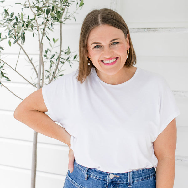 Styling You the Label Louisa jersey relaxed crew-neck tee in white. Made in Australia.