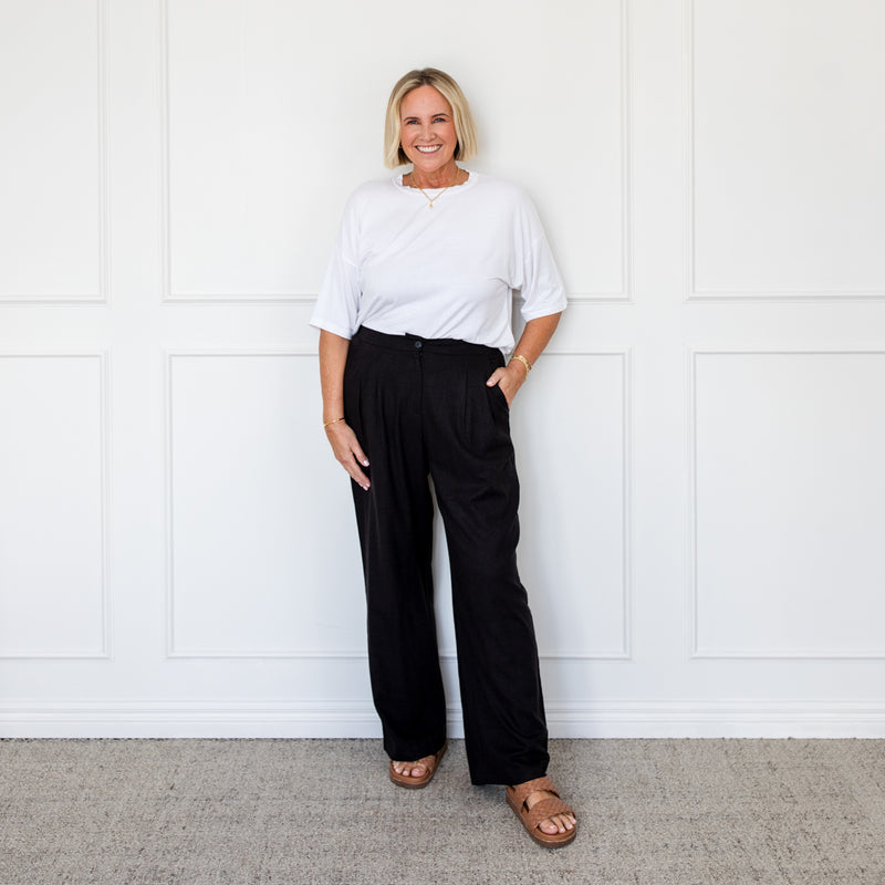 Styling You The Label Denyse stretch linen pant in black, made in Australia