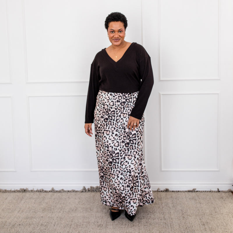 Styling You The Label Pia stretch satin maxi slip skirt - leopard; made in Australia