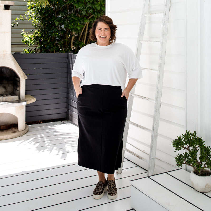 Styling You The Label Rana stretch maxi skirt - black, made in Australia