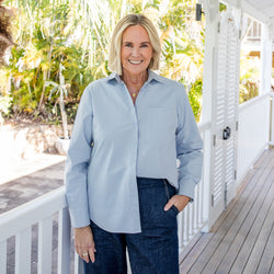 Katie relaxed stretch cotton shirt - sky blue