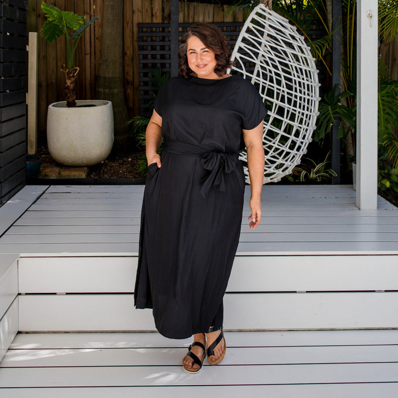 Styling You The Label Sandra convertible technical maxi dress in black, made in Australia