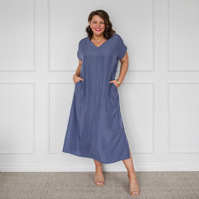 Styling You The Labe Sandra multi-wear technical maxi dress - French blue; made in Australia