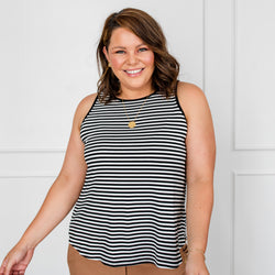 Styling You The Label Shae crew-neck tank - black and white stripe, made in Australia