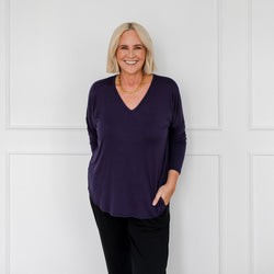 Styling You The Label Sharon relaxed V-neck long sleeve tee - navy Made in Australia