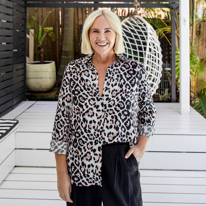 Styling You The Label Simone shirt in leopard print, made in Australia