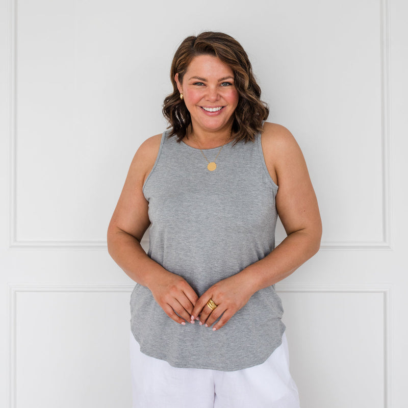 Styling You the Label Tara crew-neck tank in grey. Made in Australia.