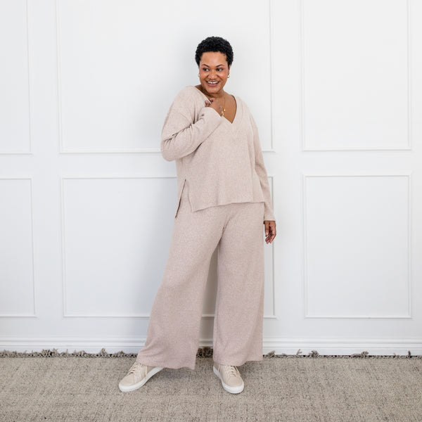 Styling You The Label Tegan rib wide leg pant - biscuit, made in Australia