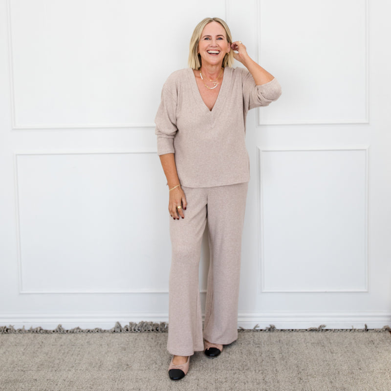 Styling You The Label Tegan rib wide leg pant - biscuit, made in Australia
