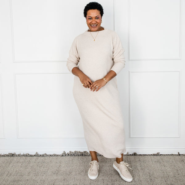 Styling You The Label Tessa rib maxi dress - oatmeal, made in Australia
