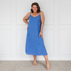 Styling You The Label Valyn spaghetti strap linen midi dress - marine blue, made in Australia