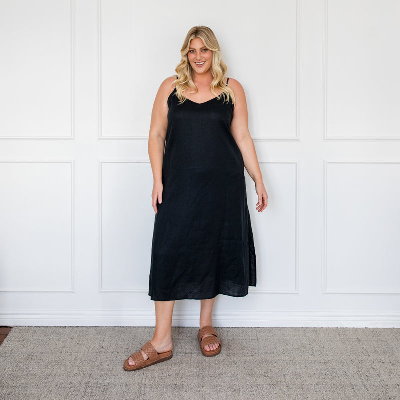 Styling You The Label Valyn spaghetti strap linen midi dress Made in Australia