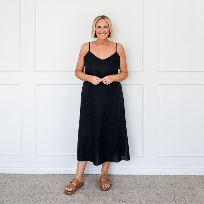 Styling You The Label Valyn spaghetti strap linen midi dress Made in Australia