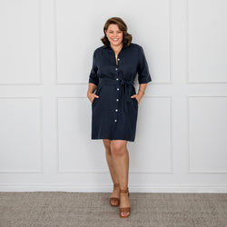 Veronica linen shirt dress - navy