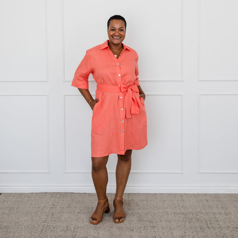 Styling You The Label Veronica linen shirtdress - apricot, made in Australia