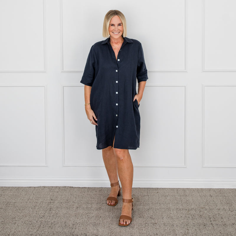 Styling You The Label Veronica linen shirt dress - navy, made in Australia