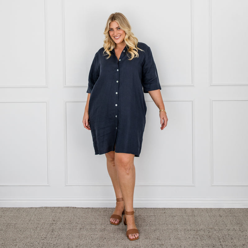 Styling You The Label Veronica linen shirt dress - navy, made in Australia