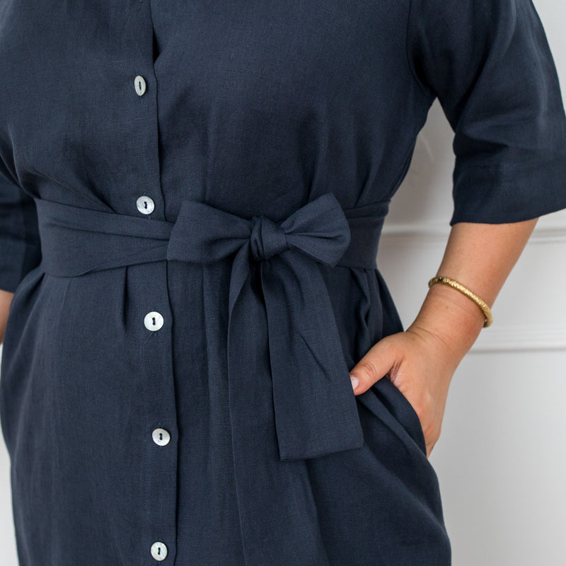 Styling You The Label Veronica linen shirt dress - navy, made in Australia