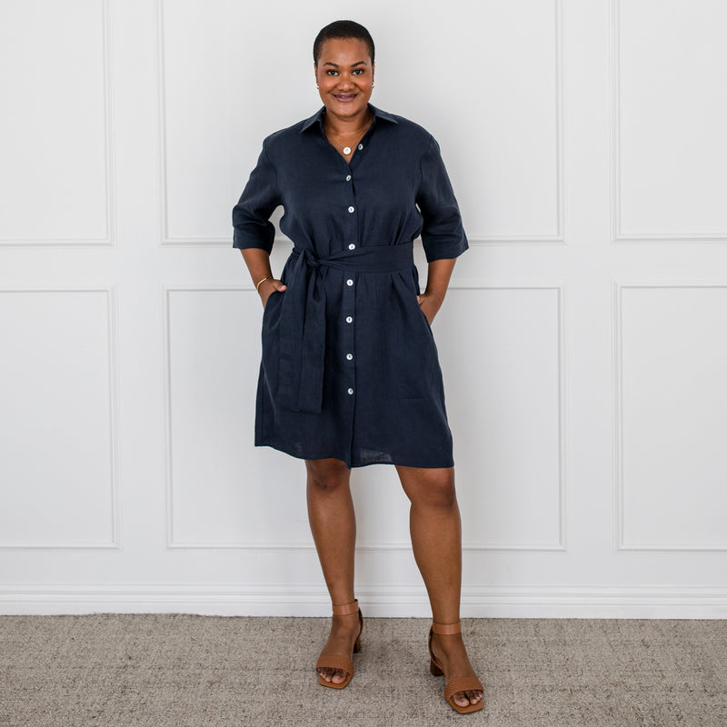 Styling You The Label Veronica linen shirt dress - navy, made in Australia