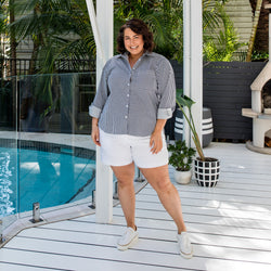 Styling You The Label Zed stretch tailored shorts in white, made in Australia