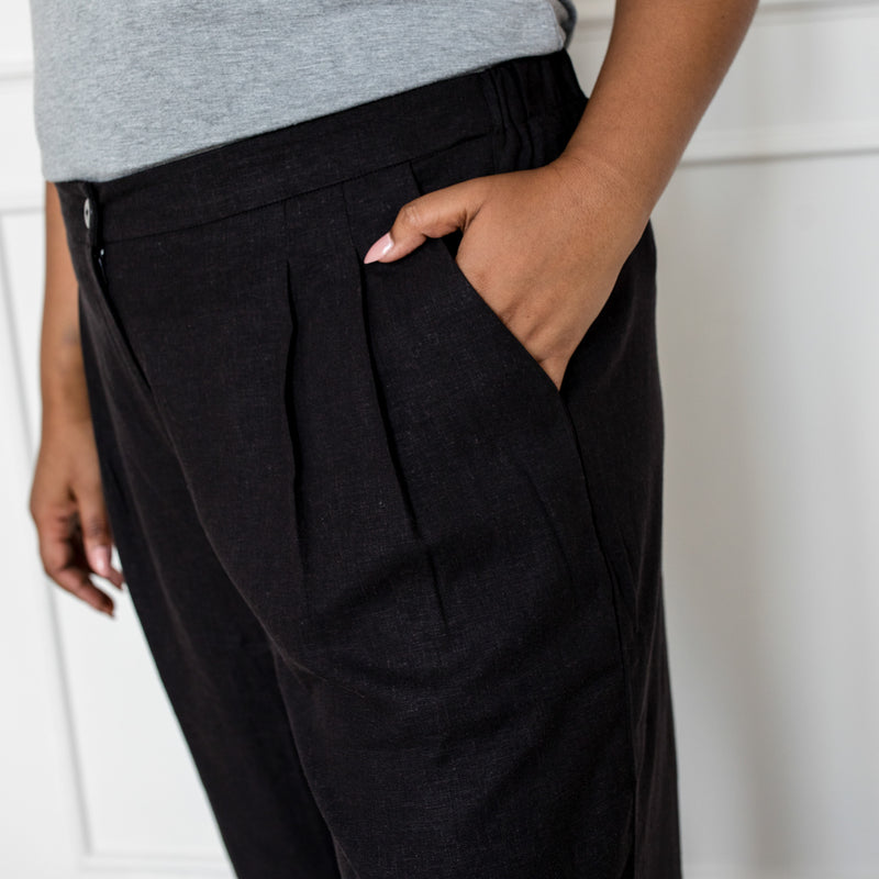 Denyse stretch linen pant - black