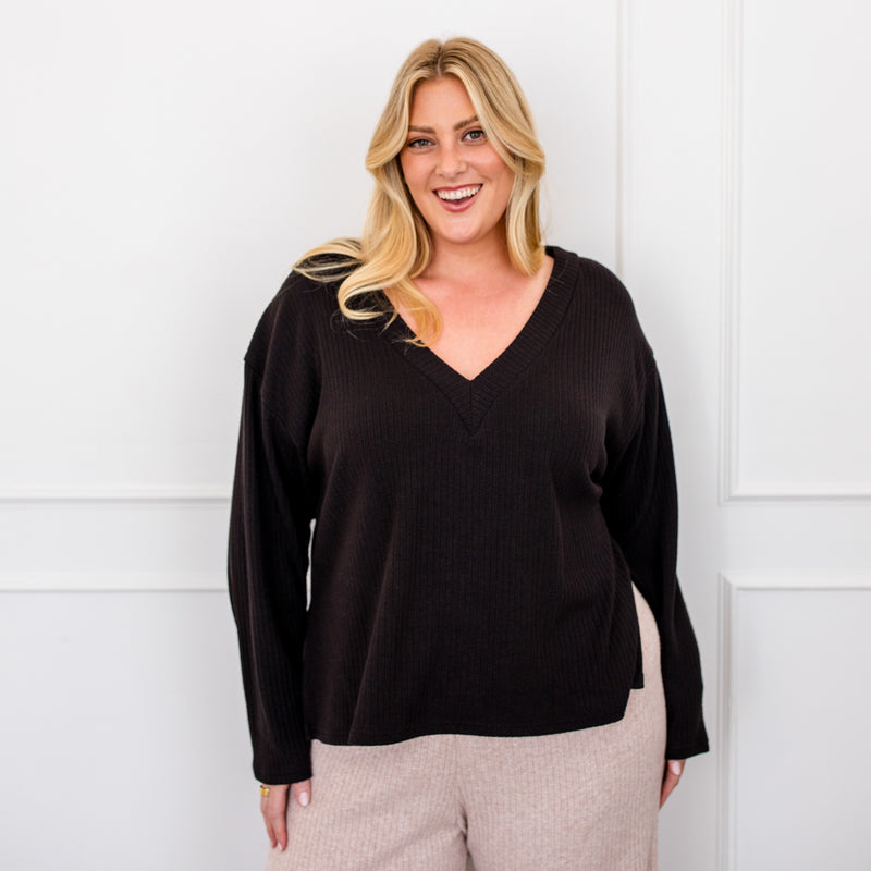 Styling You The Label Heidi rib V neck tunic - black, made in Australia