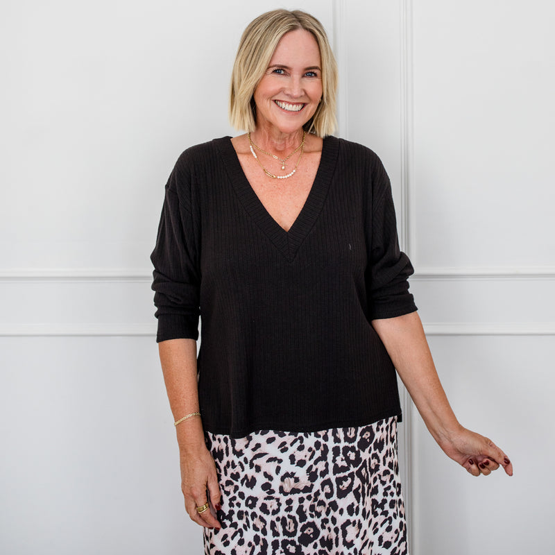 Styling You The Label Heidi rib V neck tunic - black, made in Australia