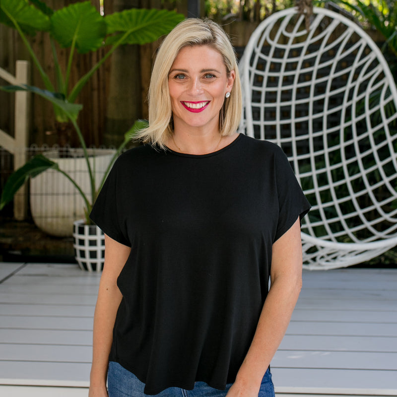 Styling You the Label Louisa jersey relaxed crew-neck tee in black. Made in Australia.