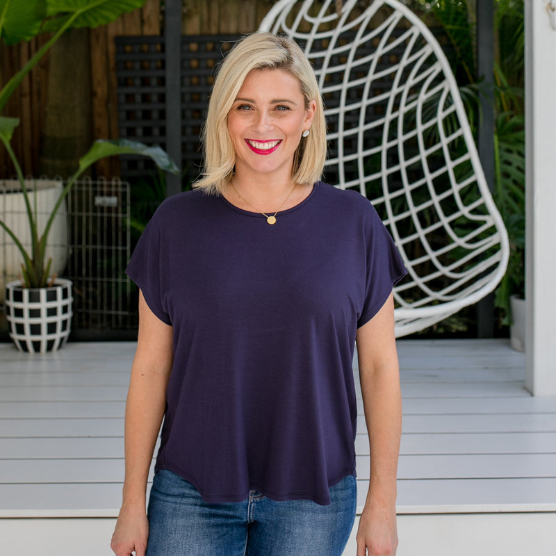 Styling You the Label Louisa jersey relaxed crew-neck tee in navy. Made in Australia.