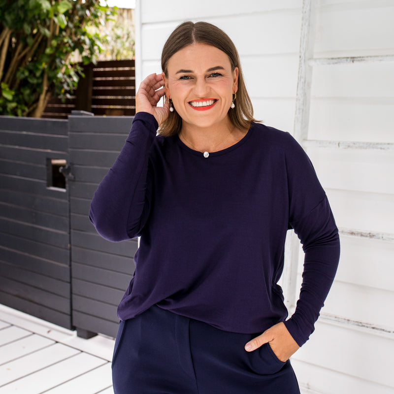 Styling You The Label Lucy relaxed crew-neck long sleeve tee - navy Made in Australia