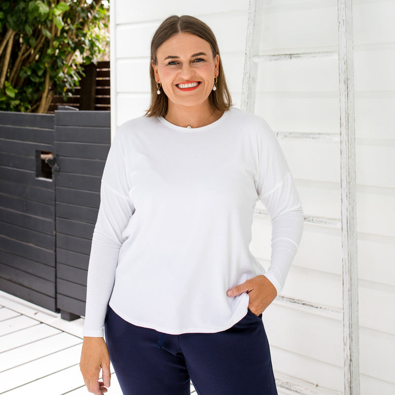 Styling You The Label Lucy relaxed crew-neck long sleeve tee - white Made in Australia
