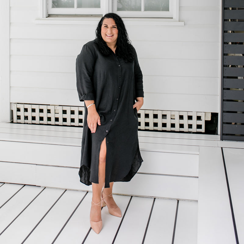 Styling You The Label Michelle linen shirt dress in black. Made in Australia