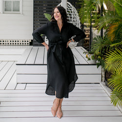 Styling You The Label Michelle linen shirt dress in black. Made in Australia