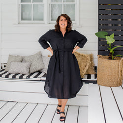 Styling You The Label Michelle linen shirt dress in black. Made in Australia