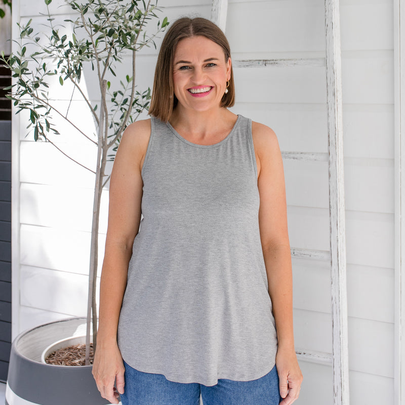 Styling You the Label Tara crew-neck tank in grey. Made in Australia.