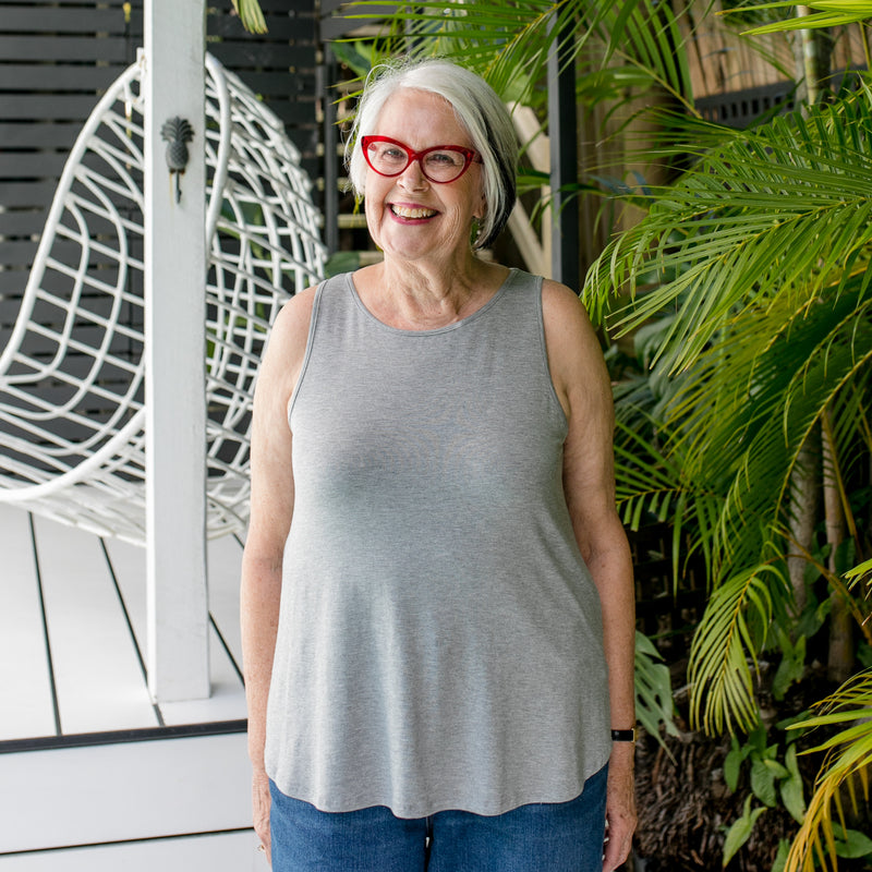 Styling You the Label Tara crew-neck tank in grey. Made in Australia.