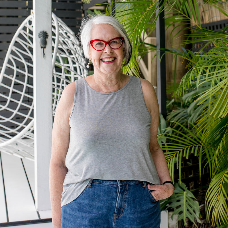 Styling You the Label Tara crew-neck tank in grey. Made in Australia.