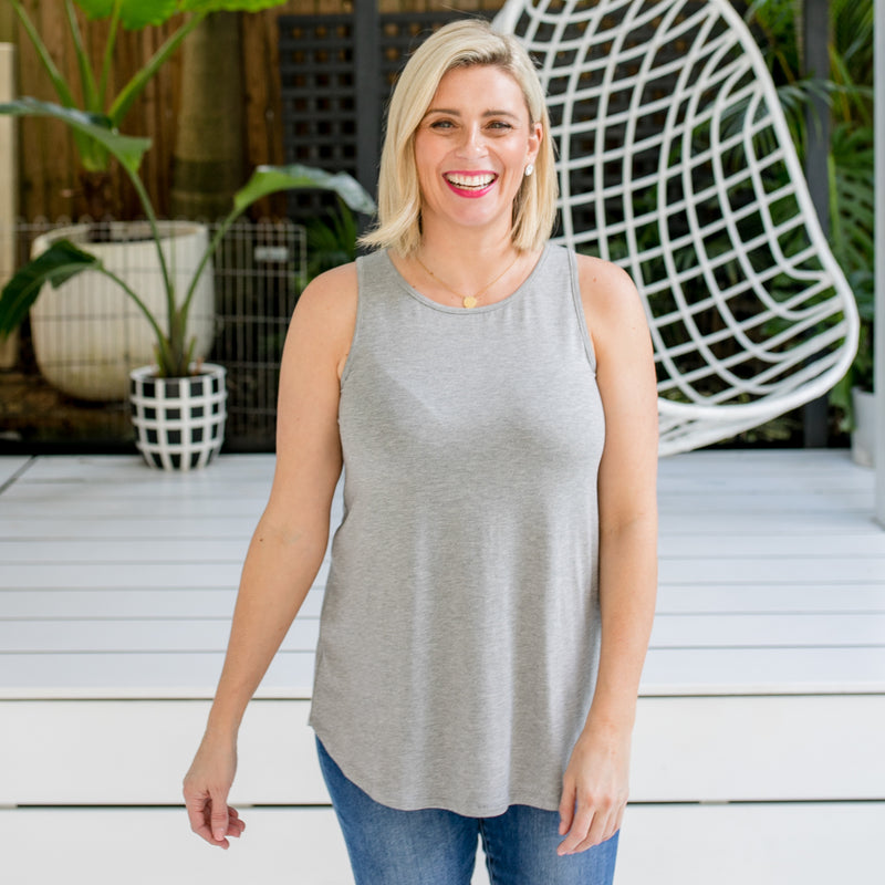 Styling You the Label Tara crew-neck tank in grey. Made in Australia.