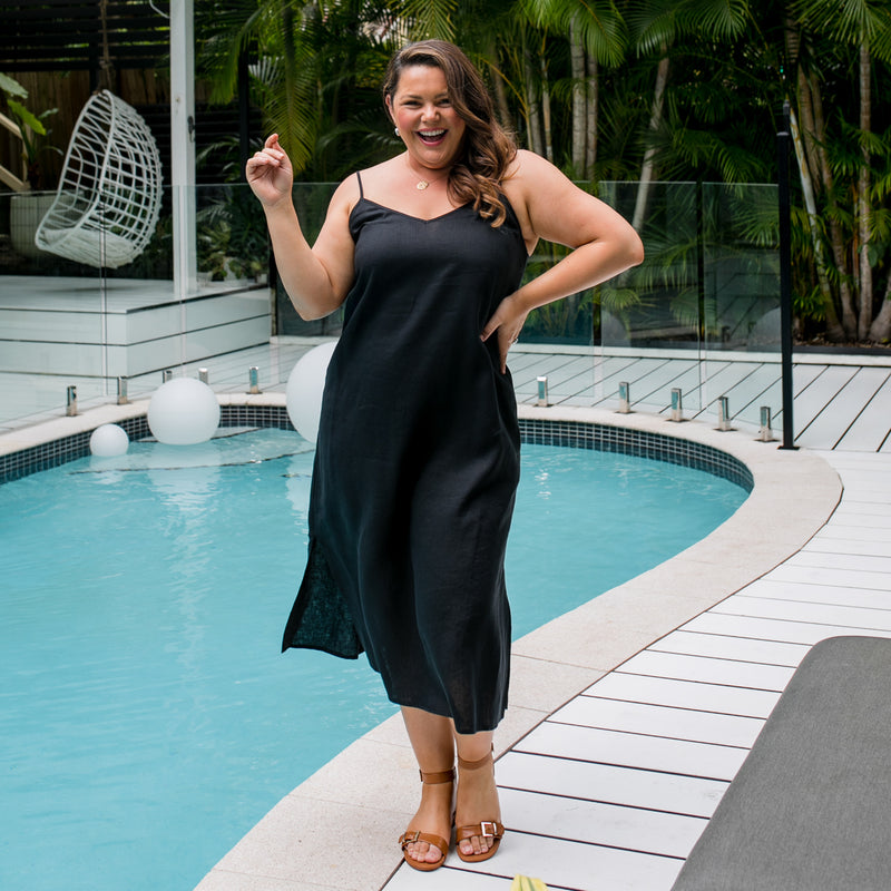 Styling You The Label Valyn spaghetti strap linen midi dress Made in Australia
