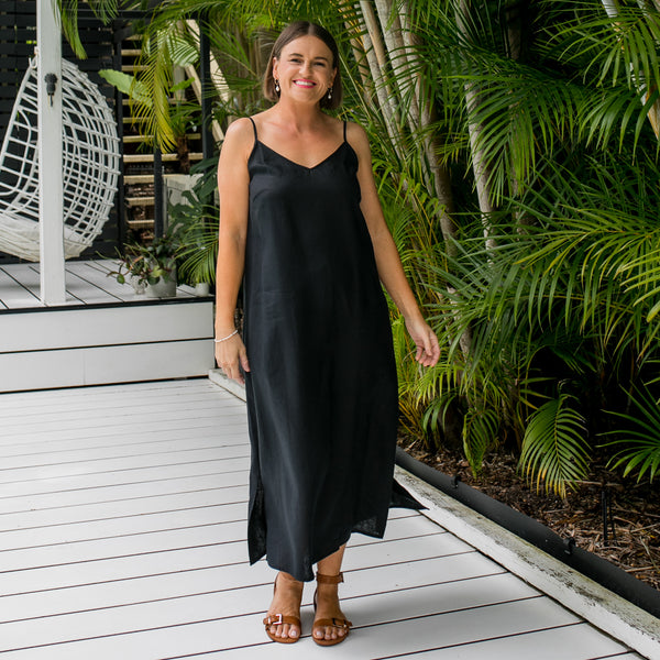 Styling You The Label Valyn spaghetti strap linen midi dress Made in Australia